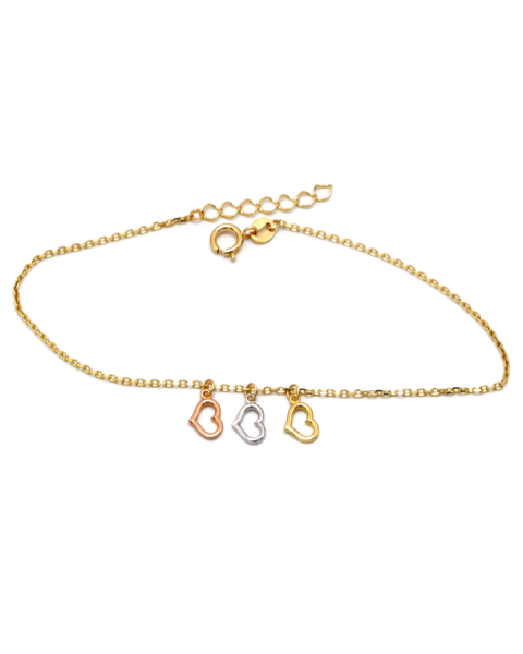 Real Gold Luxury 3-Color 3-Heart Dangler Charm Bracelet - Model 8410 BR1671