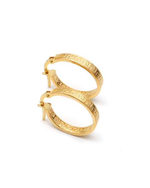 Real Gold Maze Elegant Labyrinth Hoop Round Medium Clip Earrings - Style 6321, Design E1779