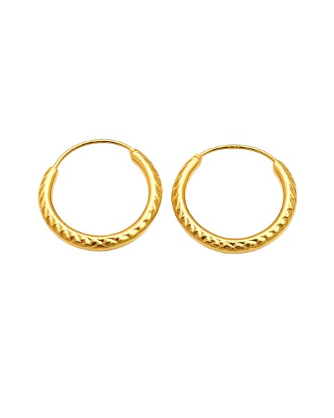 Real Gold Textured Round Clip Earrings Set - Model 5730 E1913