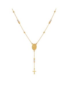 Real Gold 3D 3 Color Cross Rosary Choker Necklace 0308 N1342