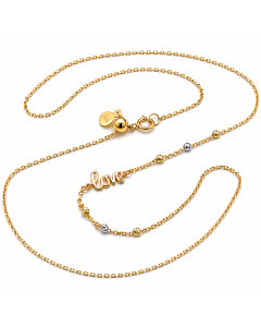 Real Gold Love Necklace with 2 color 6 textured Ball Chain Necklace (40 C.M) 1172 YW N1549