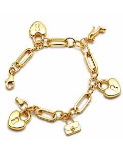Real Gold 3D Dangler Heart Lock Charms Bracelet (19 C.M) 1309 BR1897