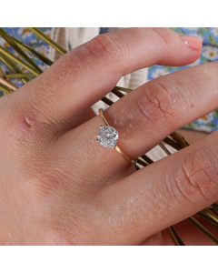 Real Gold 2 Color Plain Solitaire Stone Ring 0016 (Size 6.5) R1981