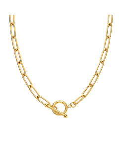 Real Gold Round Lily T-bar Bigger Paper Clip Necklace (40 C.M) 2531 N1554