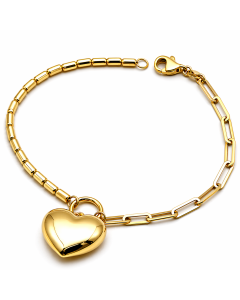 Real Gold 3D Dangler Plain Heart Paper Clip Link Bracelet (17 C.M) 4620 BR1901