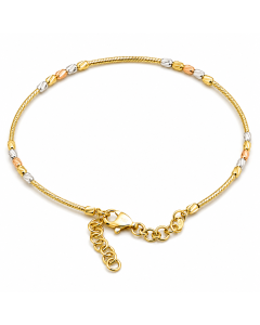 Real Gold 3-Color Beads Sleek Minimalist Elegant Design Bangle Bracelet - Adjustable Size (17 to 25) Model 4352 BR1691