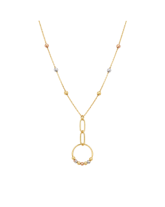 Real Gold 3 Color Round Dangler Beads Link Adjustable Size Necklace 8180 N1369