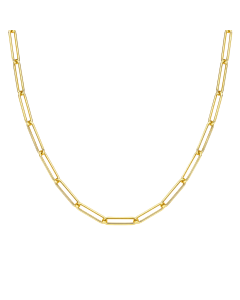 Real Gold Long Round Paper Clip Chain Necklace Link Length 1.7 C.M 9482 (45 C.M) CH1233