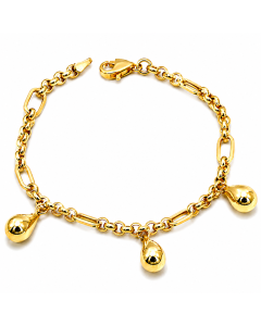 Real Gold 3 Teardrop Hanging with Link Chain Bracelet 1976 (17 C.M) BR1806