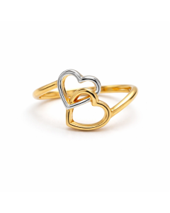 Real Gold 2 Color 2 Heart Ring 7802-YW (Size 6) R2843