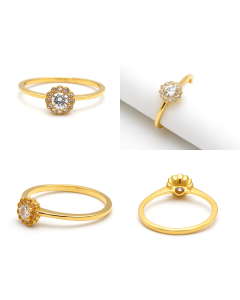 Real Gold Floral Flower Stone Ring 1350 (Size 6) R2713