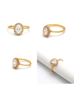Real Gold Oval Halo Stone Ring 0466 (Size 6) R2741