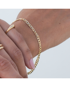 Real Gold Solid Figaro Chain Bracelet 7908 (17 C.M) BR1565