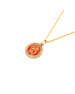 Real Gold Red Round Luxe Pendant With Box Chain VP0150 CWP1870