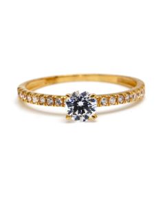 Real Gold Luxury Spark Solitaire Stone Band Ring 0361 (Size 6) R2761