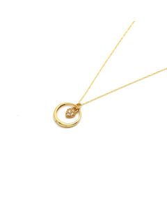 Real Gold 3 Stone Luck Heart in Round Design Necklace 0435 CWP 1937