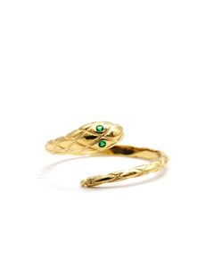 Real Gold Green Eye Serpent Snake Coil Ring 0080 (SIZE 6) R2806