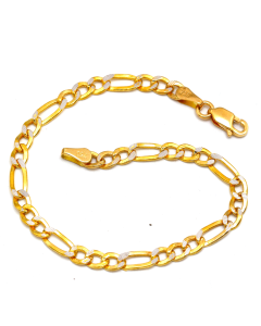 Real Gold Two Tone Figaro Solid Link Chain Bracelet Unisex Imperial Crest 7586 (20 C.M) BR1613