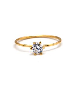 Real Gold Classic Round Stone Ring 0044 (Size 6) R2769