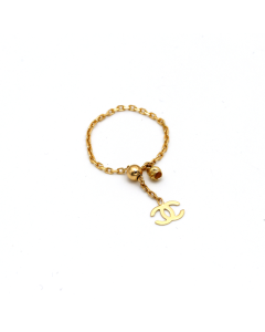 Real Gold Drop Chain Adjustable Size Ring 0339/4YZ (Size 3 to 8.5) R1979
