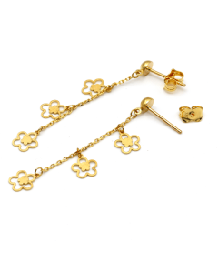 Real Gold 3 Flower Hanging Drop Stud Earring Set 6035 E1790