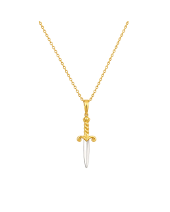 Real Gold 2 Color Dagger Knife Charm Blade Pendant With Holo Rolo Chain Necklace 1392 CWP 1902