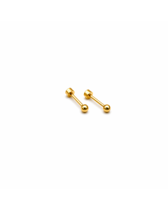 Real Gold 3 MM Stud Plain Ball Screw Lock Earrings Set 0003 MM / VK3 E1975