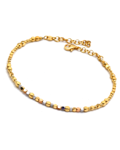 Real Gold 3-Color Square Beads with Balls Elegant Sleek Minimalist Luxury Design Bangle Bracelet - Adjustable Size (16 - 25) Model 4177 BR1692