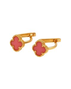 Real Gold Small Pink Floral Press Clip Earring Set - Model Velvet Nova E1925