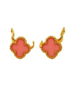 Real Gold Pink Floral Press Clip Earring Set - Model Velvet Nova E1924