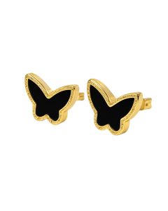 Real Gold Butterfly Black Pearl Earring Set Velvet Nova 0115-1PK E1802