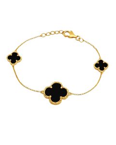 Real Gold Three Petal Black Elegant Bracelet (19 C.M) - Model Velvet Nova 1878 BR1754