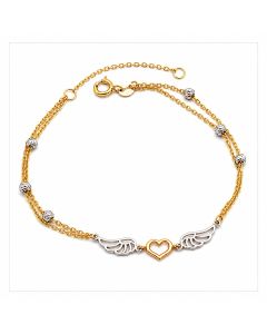 Real Gold 3 Color Angel Heart Wings Texture Balls Adjustable Size Bracelet (16+3= 19 CM) 1598 TC BR1923