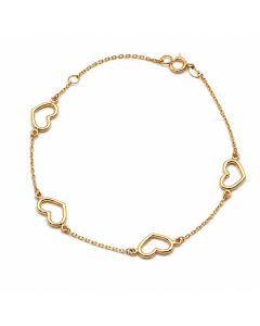 Real Gold Four 3D Plain Heart Adjustable Size Bracelet (16+3 =19 CM) 2717 BR1927