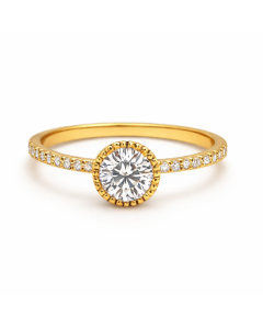 Real Gold Crystal Line Round Stone Ring 0165 (Size 8.5) R2751