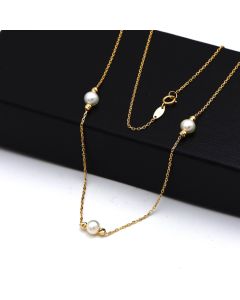 Real Gold 3 Pearl Adjustable Size Necklace (45 cm) 0534 N1511