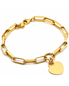 Real Gold Thick Paper Clip Dangler Heart Luxury Adjustable Size Bracelet (17 C.M) 1405 BR1713