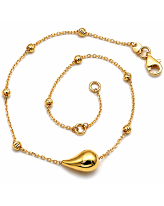Real Gold 1 Teardrop with Textured Roller Adjustable Size Anklet (23+2 = 25 C.M) 1676 A1355