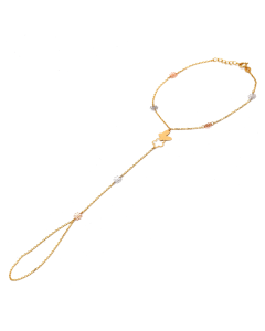 Real Gold 3-Color Hand Wrist Chain Bracelet with Finger Flower and Butterfly - Model 5759 BR1680