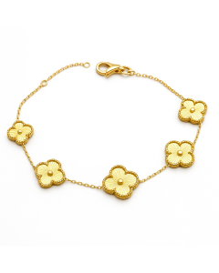 Real Gold Solid 5 Clover Adjustable Size Bracelet (18 + 2 = 20 C.M) - Model 5VC GZJVN 0515/9BL BR1840