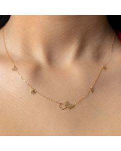 Real Gold Butterfly & Flower Necklace N1088 - 18K Gold Jewelry