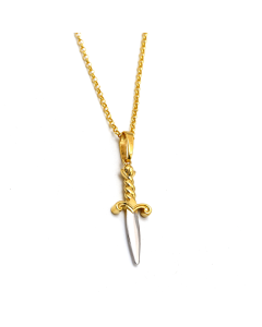 Real Gold 2 Color Dagger Knife Charm Blade Pendant With Holo Rolo Chain Necklace 1392 CWP 1902