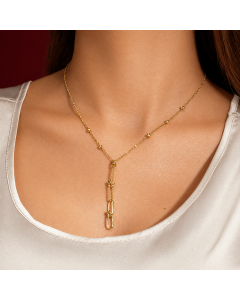 Real Gold GZTF Dangler Texture Drop with Beads Rosary Necklace (40 C.M) 8137 N1556