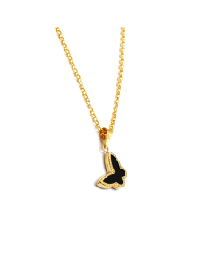 Real Gold GZVC Butterfly Black Pearl Pendant With Hollow Rolo Chain 5724 0115 CWP 1865