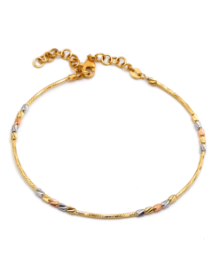 Real Gold 3-Color Beads Sleek Minimalist Elegant Design Bangle Bracelet - Adjustable Size (17 to 25) Model 4352 BR1691