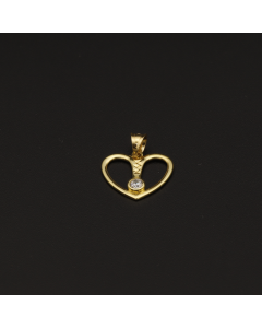 Real Gold Center Line Stone Heart Pendant - 18K Gold Jewelry