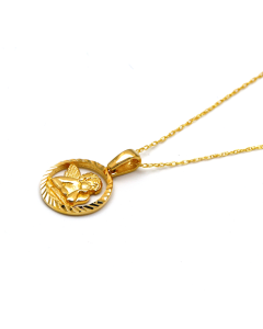 Real Gold Round Small Angel Necklace 0407 CWP 1804