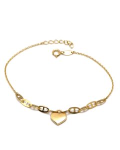 Real Gold Heart With Link Chain Adjustable Size Bracelet 0533 (19 C.M) BR1798