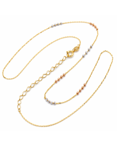 Real Gold 3 Color Beads Adjustable Size Necklace 0465-TC (45 C.M) N1538