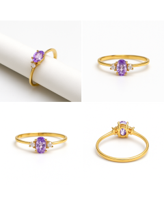 Real Gold Purple Oval Stone Ring 0437 (Size 7.5) R2732